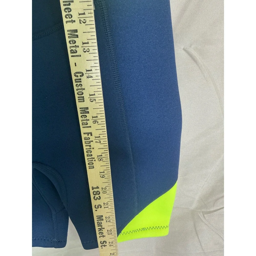 Goldfin Wetsuit Shorty Youth 8 Navy Blue Neon Yellow Excellent Back Zip Neoprene